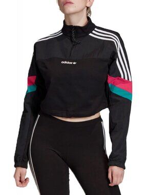 Adidas Black Half Zip Long Sleeve Cropped Pullover Jacket